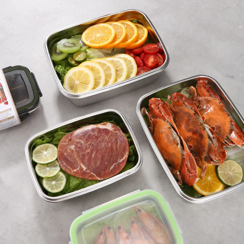 Stainless Steel Food Container with Airtight PP Lid Fresh Storage Container Portable Metal Lunch Box
