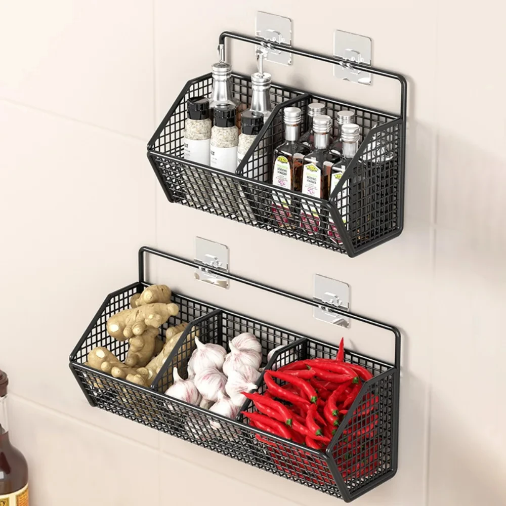 Onion Ginger Garlic Vegetable Fruit Kitchen Waterproof Shelf Condiments Spice Punch-Free Drain Basket Wall Mounted Storage Rack