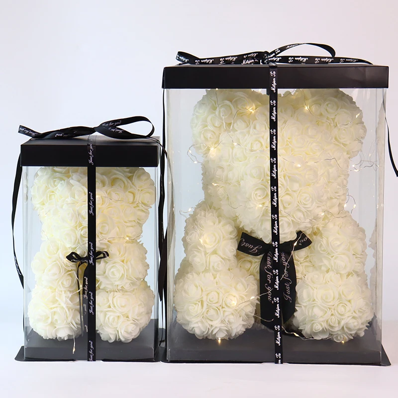 LED Rose Artificial 25/40Cm Pe Foam Bear Flower Rose Teddy Bear With Gift Box For Mothers Day Valentines Day Gift 2024 Rose Bear