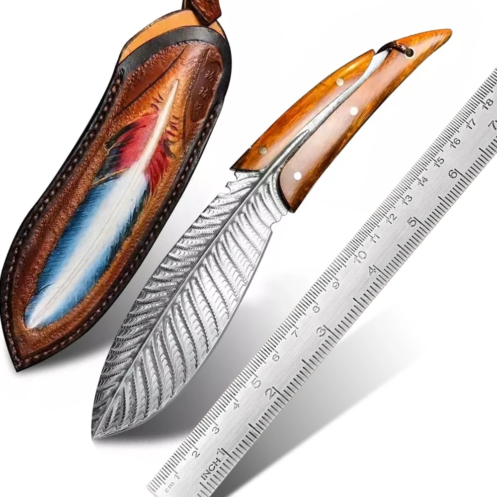 Handmade Ironwood Handle Outdoor Survival Damascus Steel Fixed Blade Hunting Knife