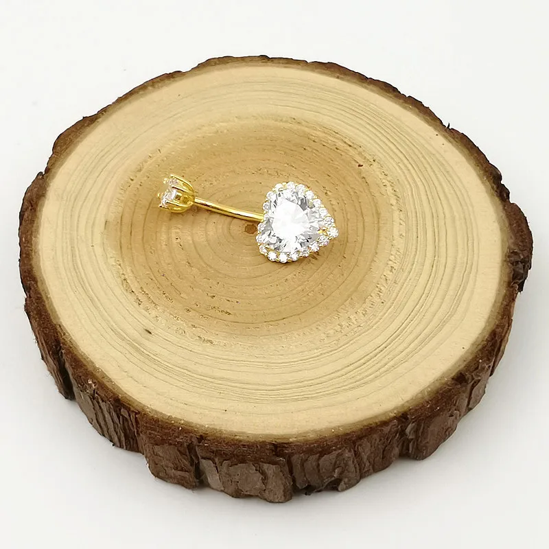 Fine Jewelry Piercing Jewelry S925 Sterling Silver navel nail Heart shaped piercing with zircon Spice Girl umbilical nail