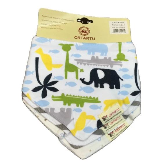 2021 New Design Newborn Baby Bibs Lovely Print and Embroidery Handkerchi Baby Triangular Towel