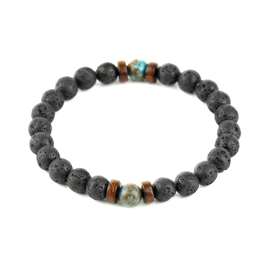 Factory Wholesale Lapis Lazuli Bracelets Mens Cheap Wood Bead Lava Volcanic Stone Bracelet Jewelry
