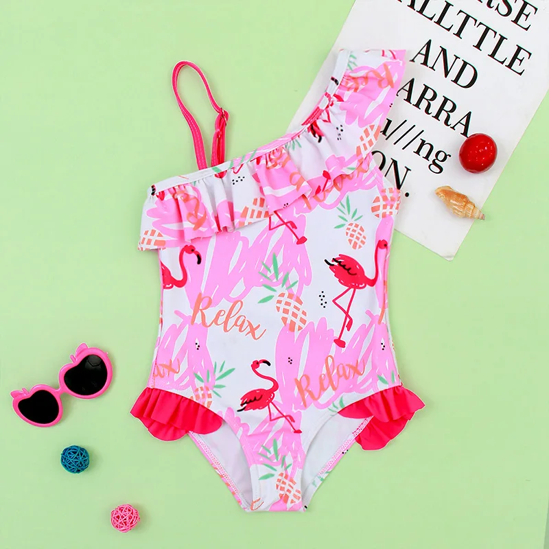 Custom Cheap Wholesale Price Swimwear For Babies One Pieces Swimwear Ruffles Flamingo Swimsuit For Baby Girl Swimwear