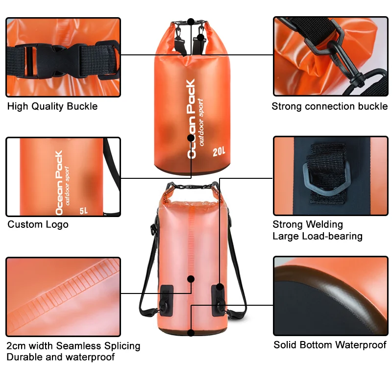 Custom Logo Dry Sack Outdoor Sports Beach Transparent Ocean Pack Water Proof Swimming Backpack Clear Hiking Waterproof Bag