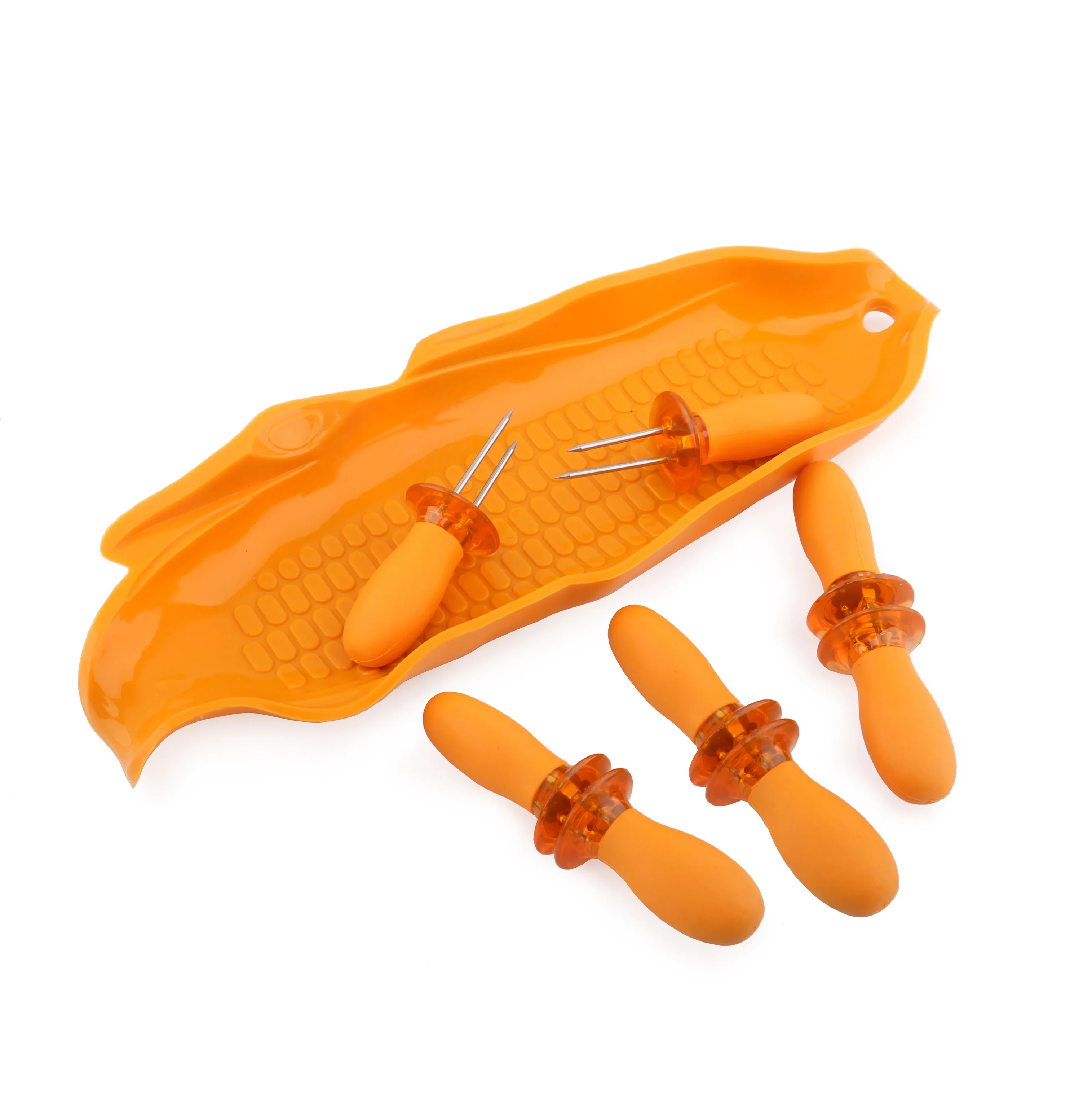 Silicone BBQ Corn Holder Barbecue Corn Skewer Set With Silicone Tray