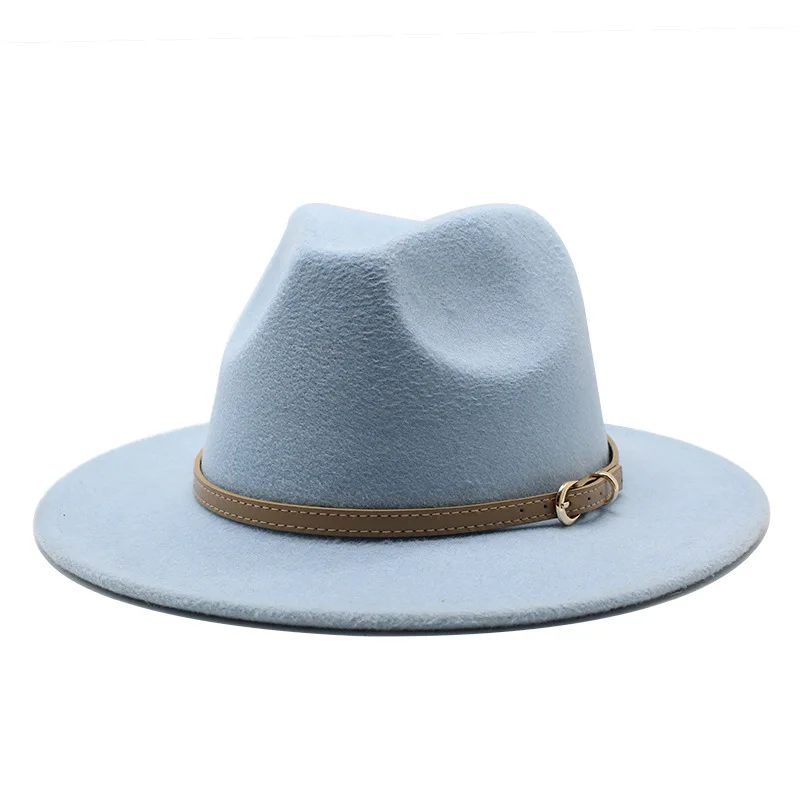 Wholesale High Quality 2021 Winter Jazz Women Fedora Hats Casual Fashion Wide Brim Vintage Jazz Solid Fedora Hats Leather Bands