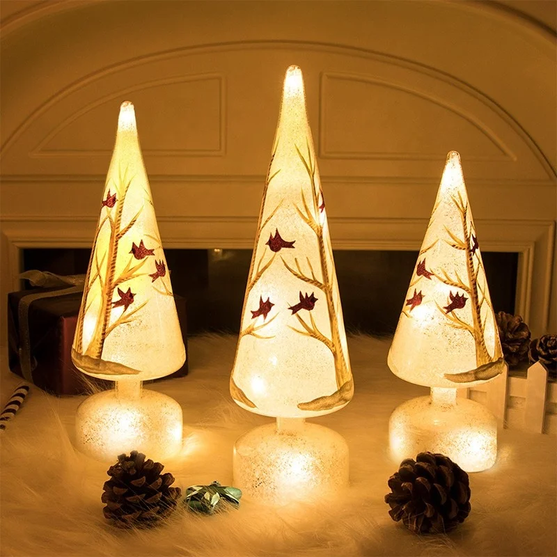 High Quality glass tree with led Fiber Optic topper Cheap small christmas ornaments glass christmas tree ornaments