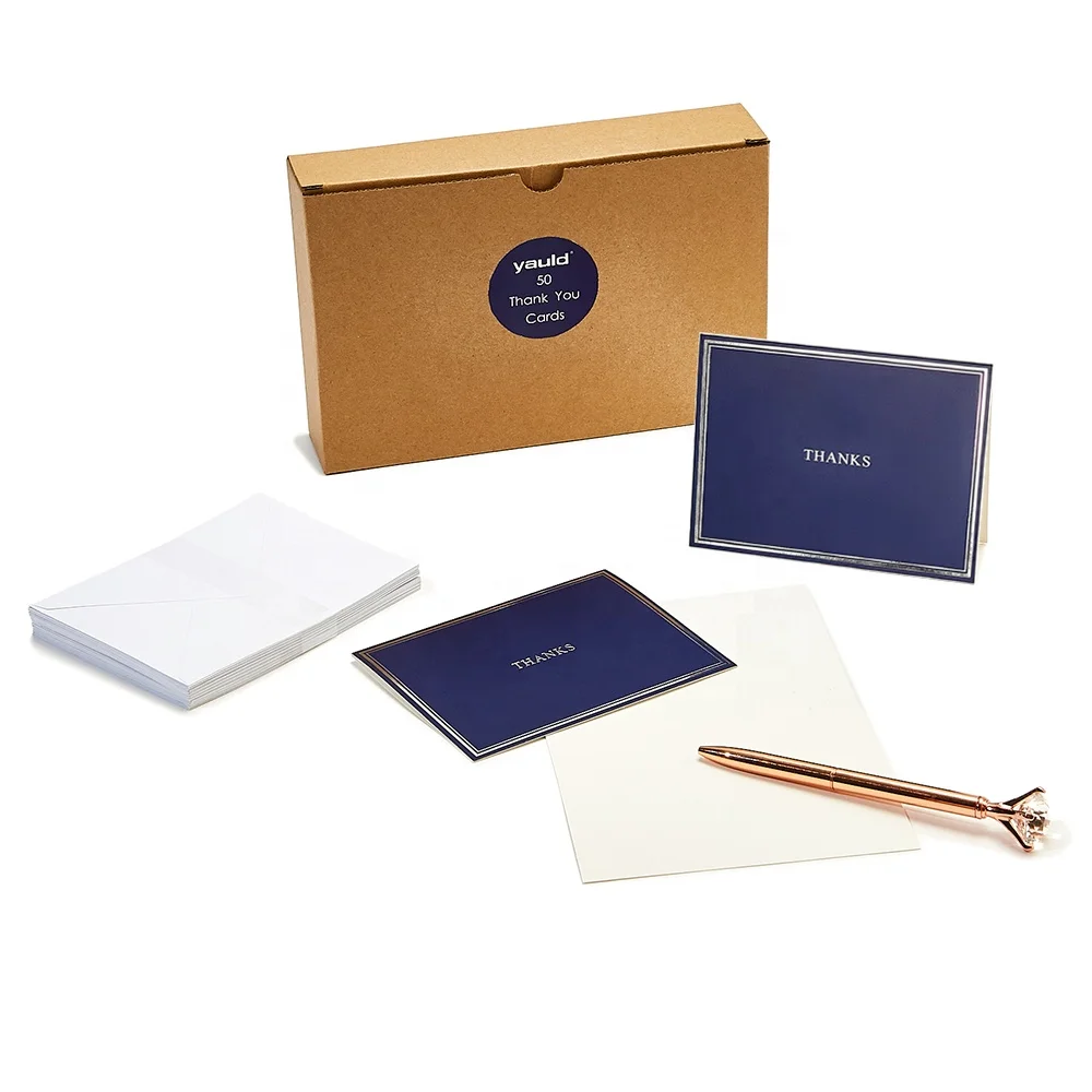 50pcs Silver Foil Blank Note Cards Wholesale Bulk Custom Thank You Cards for Business and Graduation