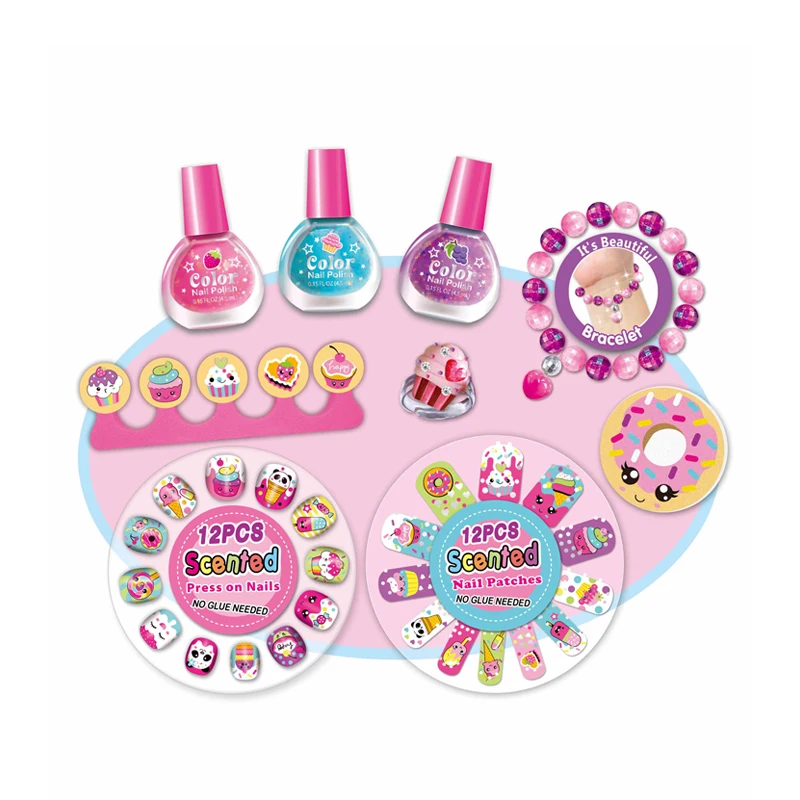 2023 Children makeup fashion Set-Best Scented Kids  Nail polish Art Kit  art play set press on nail peel off nail