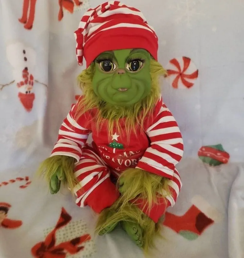 Cute Baby Doll Realistic Silicone Christmas Green Baby with Removable Santa Costume Christmas Dolls Decor Xmas Gifts for Kids