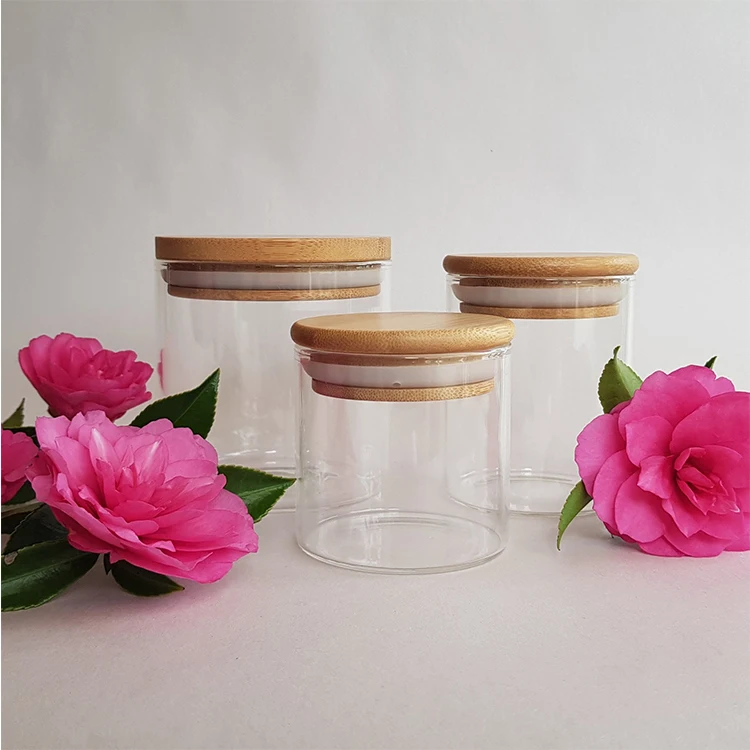 2024 Luxury Large 8 10 oz Clear Transparent Empty Candle Containers Vessel Jar with Bamboo Wooden Lids