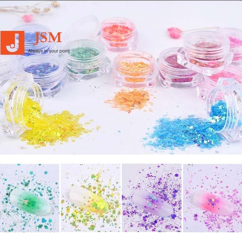 Salon  12 Pcs 3d Mixed Star Heart Round Nail Art Sequins Glitter Set Flake Nail Paillette Sparkling Decorations