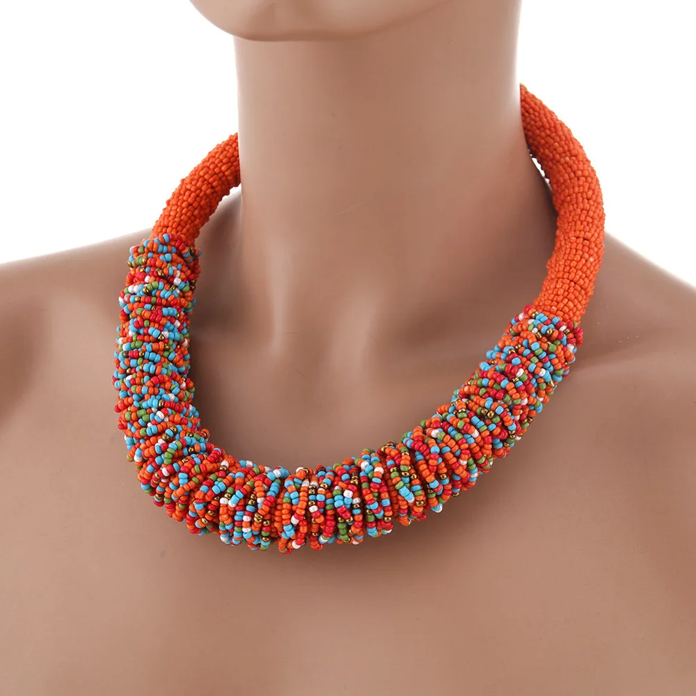 HOT sale  Clavicle chain chunky Bohemian colorful full beaded rope necklace for women