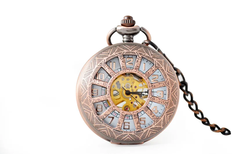 Antique Hollow Manual Bronze Hand Winding Mechanical Retro Roman Sun Pocket Watch