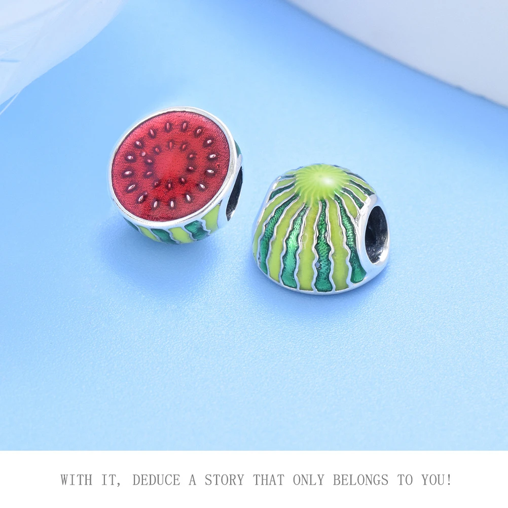 Not allergic Fine Silver 925 Summer Jewelry Enamel Charm Fruit Juice Dessert Charm For Original Bracelet Accessories Women Gift