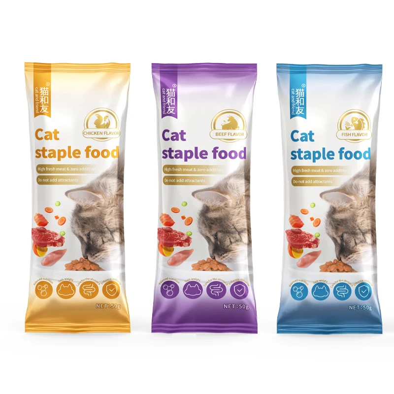 Wholesale Cat Staple Food Pack 50g Pet Food Supplier Professional OEM Main Wet Cat Staple Food For Cats
