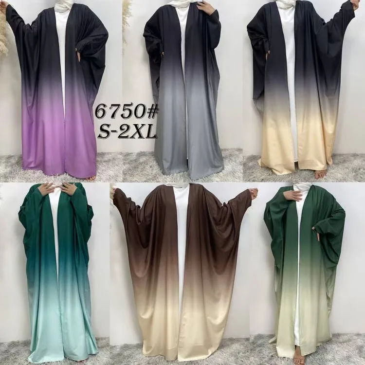 Wholesale stunning gradient Muslim clothing bat sleeves with open front, size 5 loose gradient robe