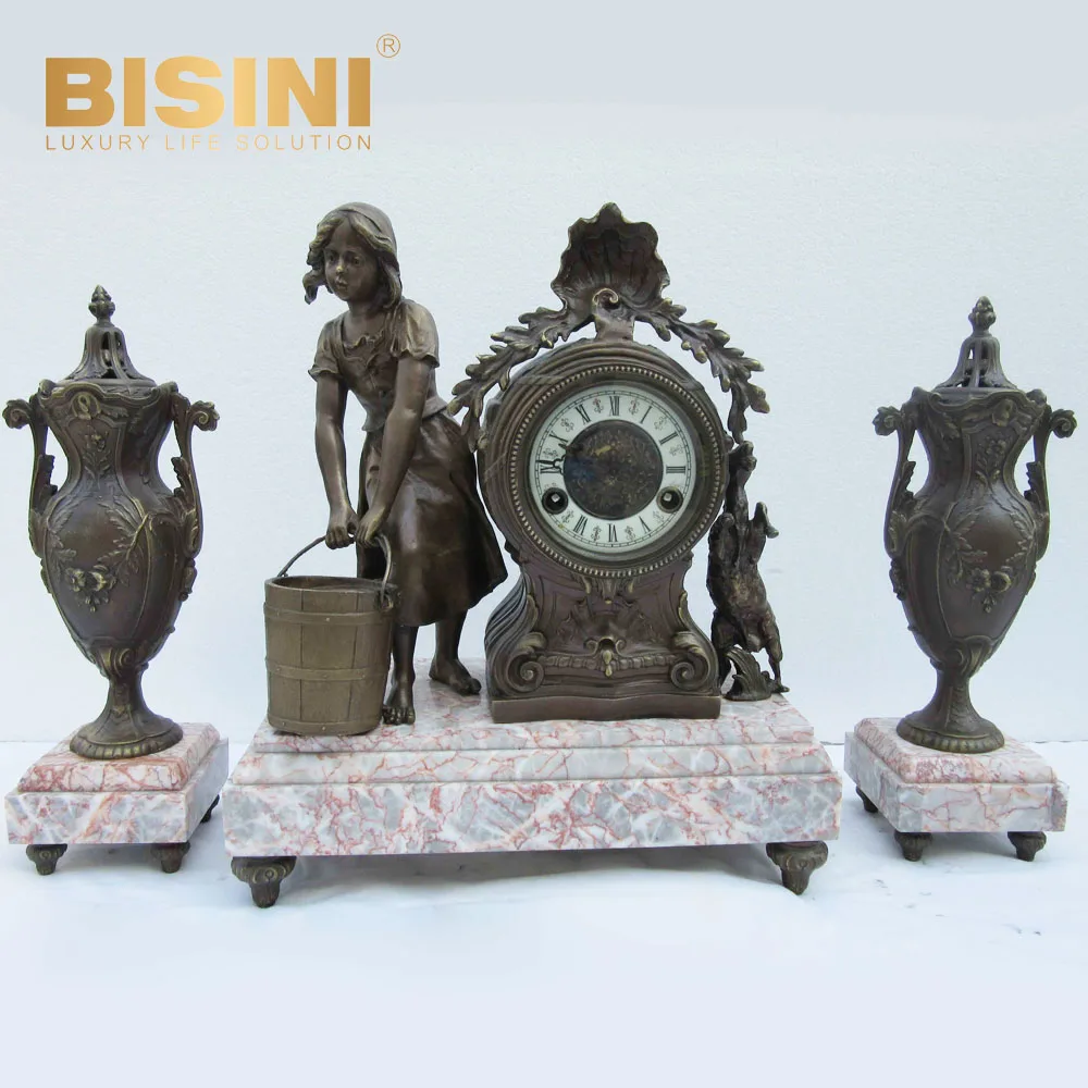 Superb antique European-style elegant beauty Sculpture Classic ornaments marble table clock Cast copper desk clock clock