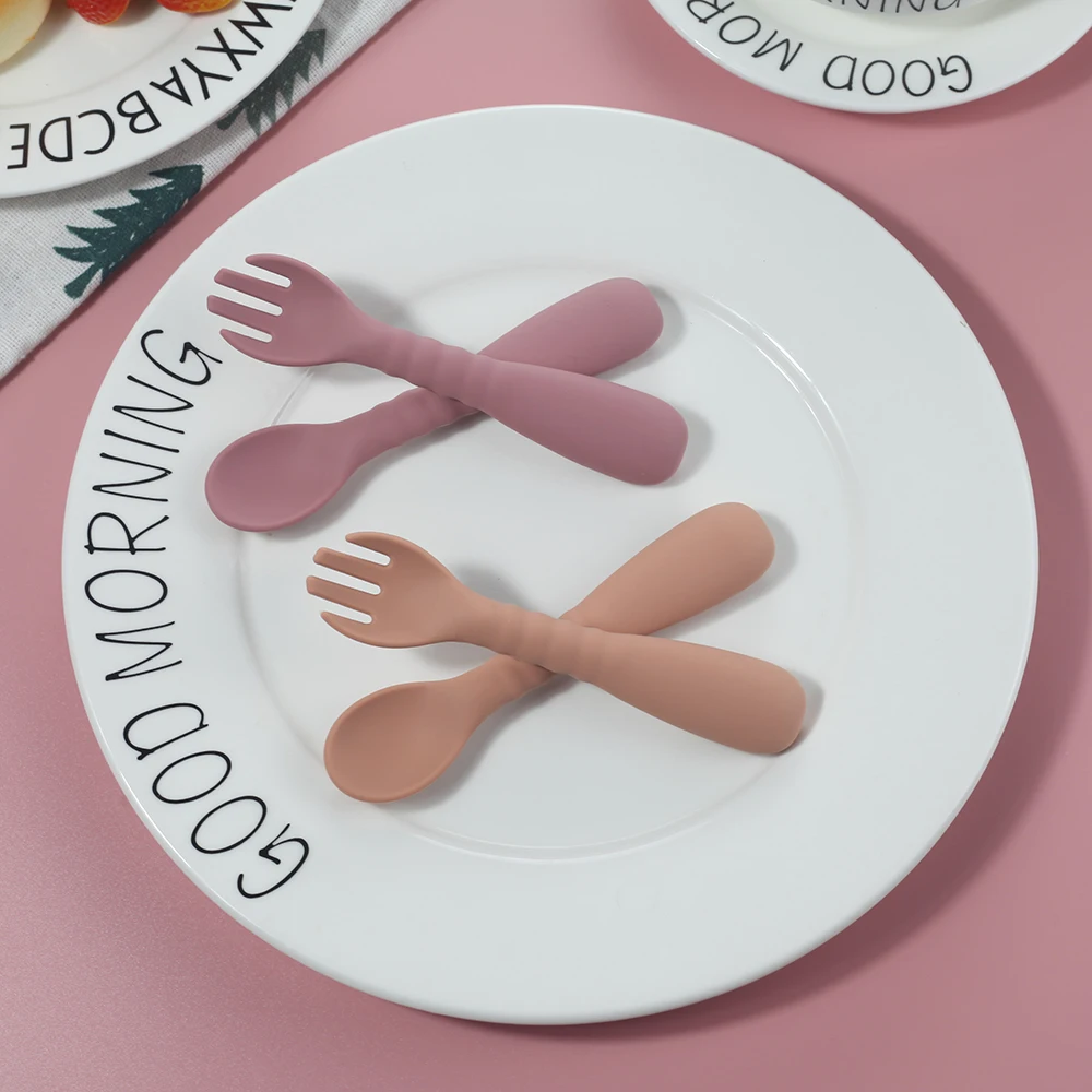 Hot Sale Banana Safety High Quality Baby Feeding Spoon Fork Silicone Baby Spoon Fork Set