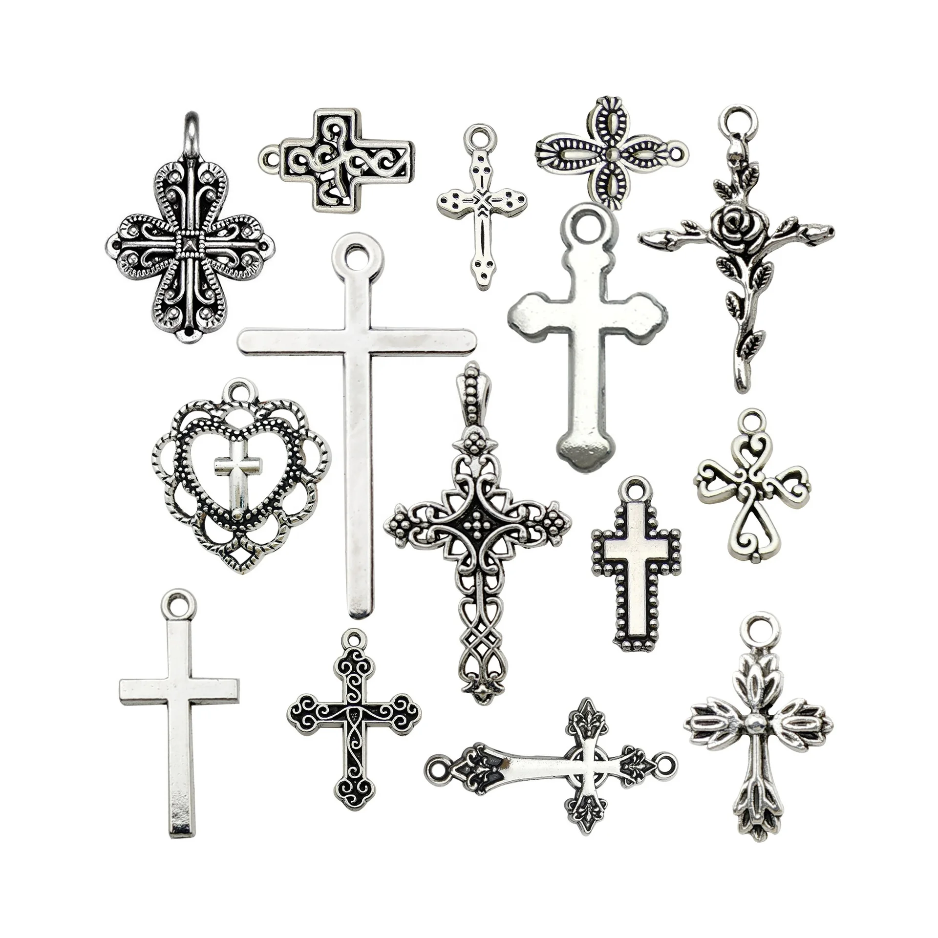 Zinc Alloy Tibetan Bronze Silver Color Pendants Antique Jewelry Making DIY Handmade Craft Small Cross Charms For Jewelry Making