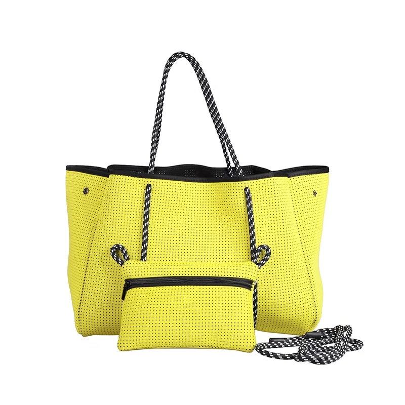 New Arrival Neoprene Fabric Tote Bag Large Neoprene Beach Tote Bag Purse Handbag Neoprene Bag And Small Pouch Handbag