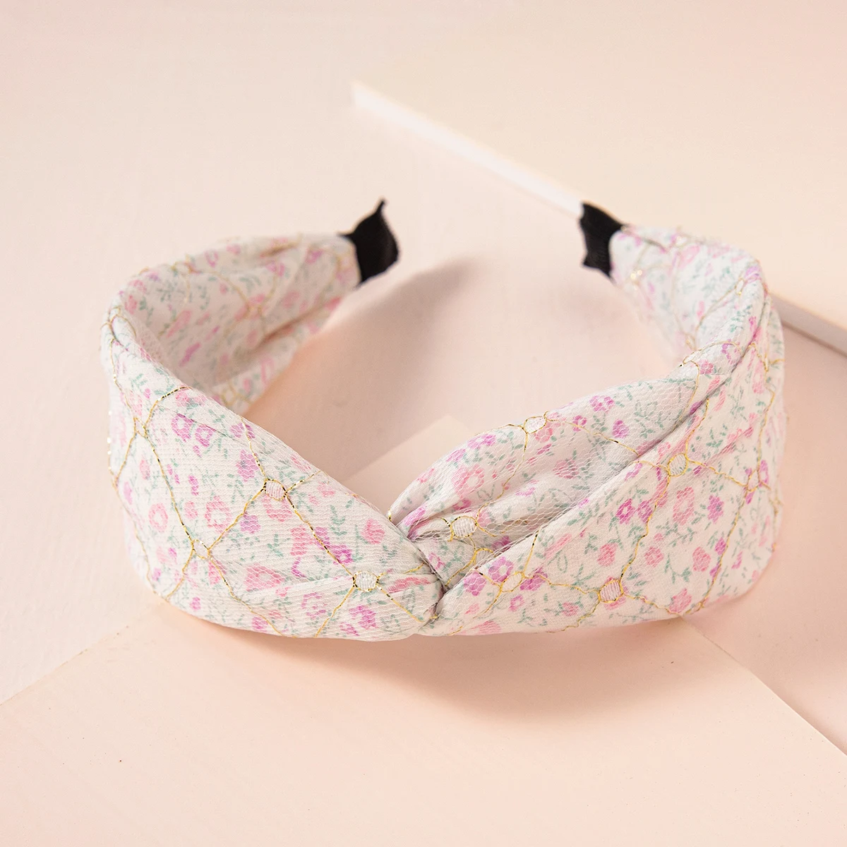 2021 popular floral print fabric cross elastic headband double layer for women and