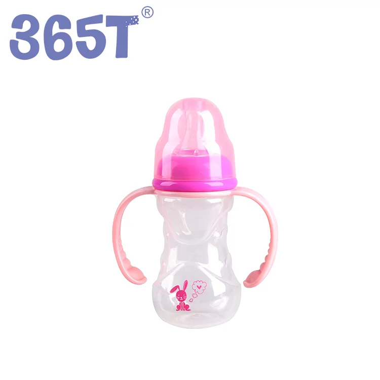365T OEM ODM Pink Girl 240ml 8oz PP Cute Shaped Baby Feeding Bottle with Handle