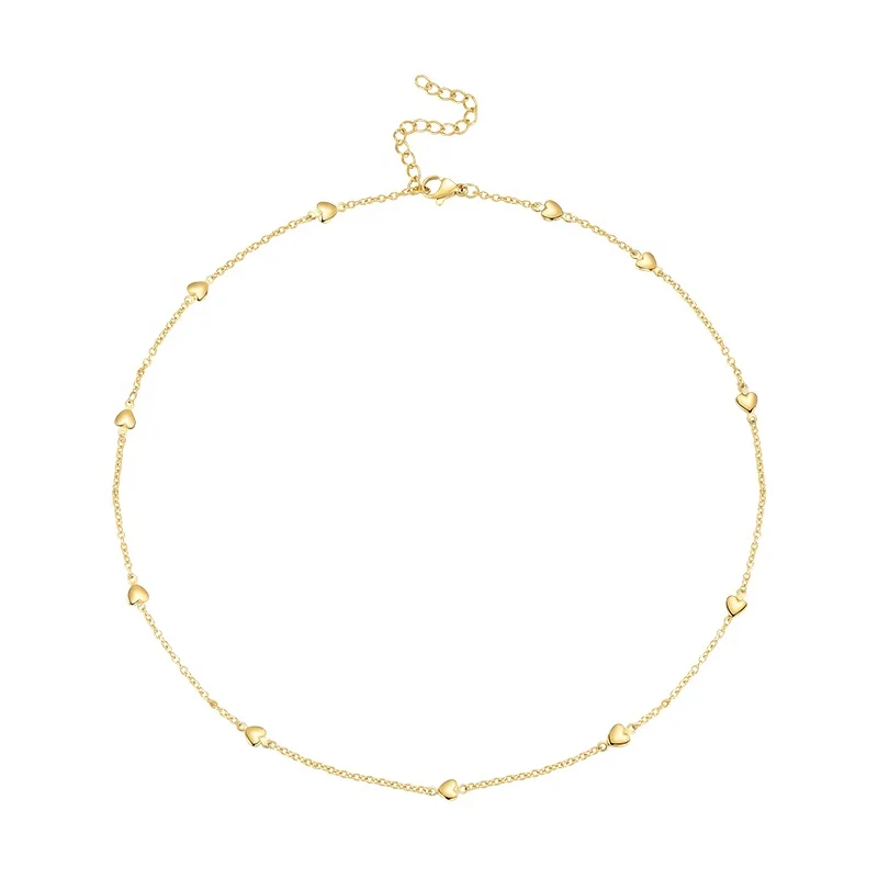High Quality 18K Gold Plated Stainless Steel Jewelry Dainty Heart Multi Charms Choker For Women Party Necklaces P223321
