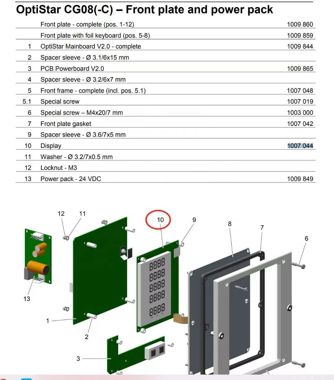 1007044 display circuit board for optistar CG08