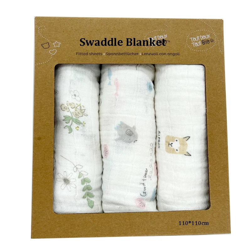 2022NEW Design Cotton Receiving Security Super Soft Wrap,120*120 Bamboo Muslin Swaddle Baby Blanket
