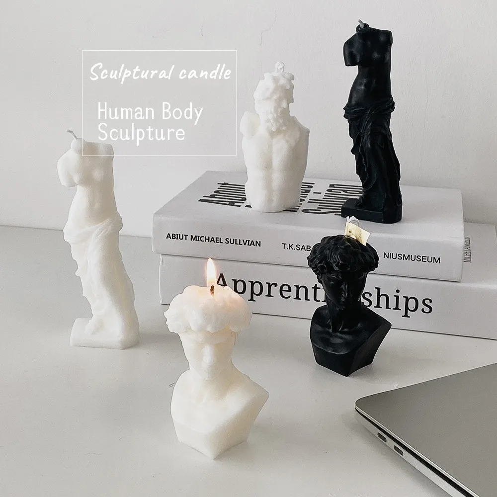 Paraffin Black White Art Candles Sculptural Greek Statue Torso Candle Human Body Scented Candles
