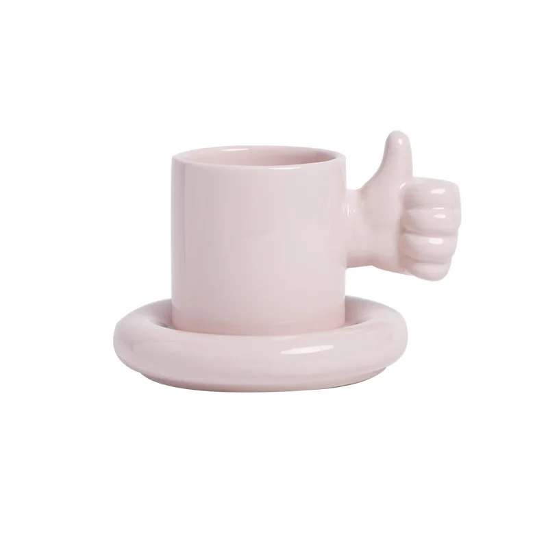 250ml INS Style Outstanding King Thumbs Up Like Ceramic Mug Cup Saucer