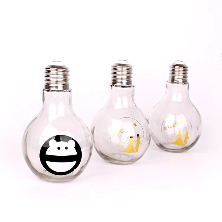 630ml Bulb shape glass beverage bottle for juice with metal screw lid