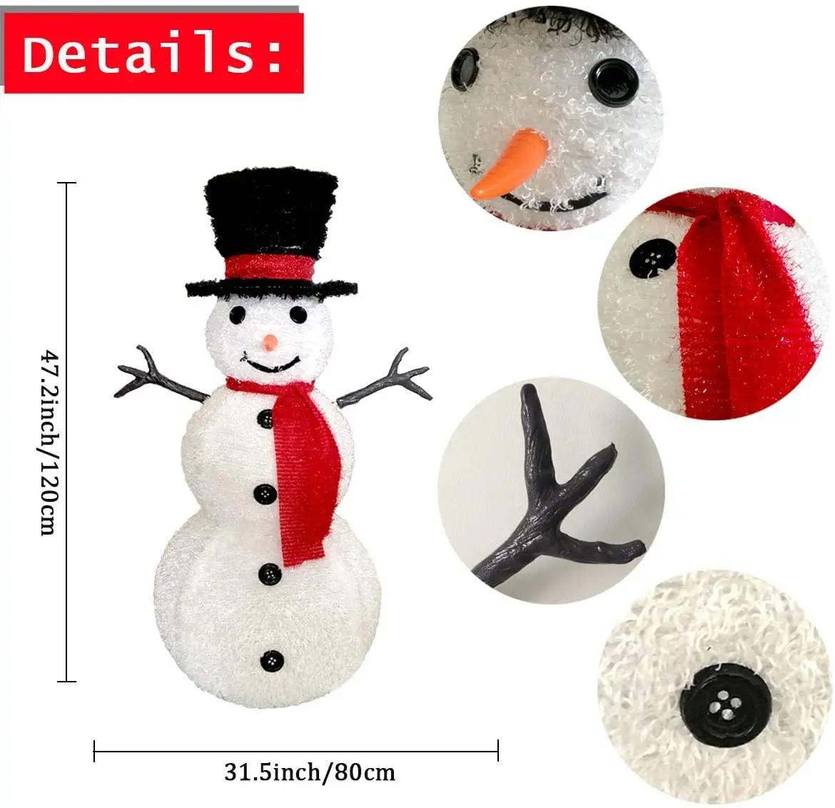 Hongshun christmas Decoration Light Foldable collapsible snow man for Christmas outdoor indoor