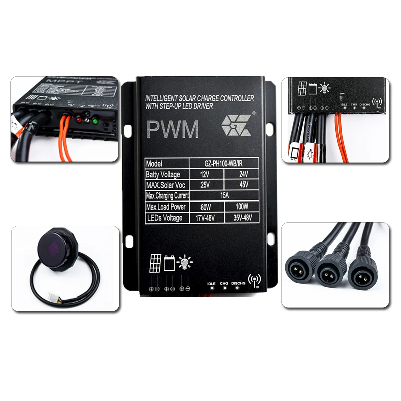 Wide PV Range Hybrid 12v 24v Small PWM Solar Street Light Controller with Built in Led Driver with Microwave Sensor