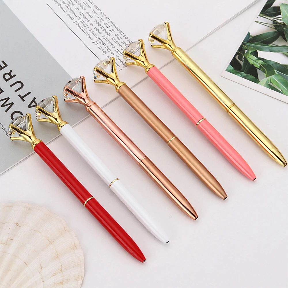 Office School Supplies Big Crystal Diamond Ballpoint Pen Metal Smooth Creative for Woman Girls