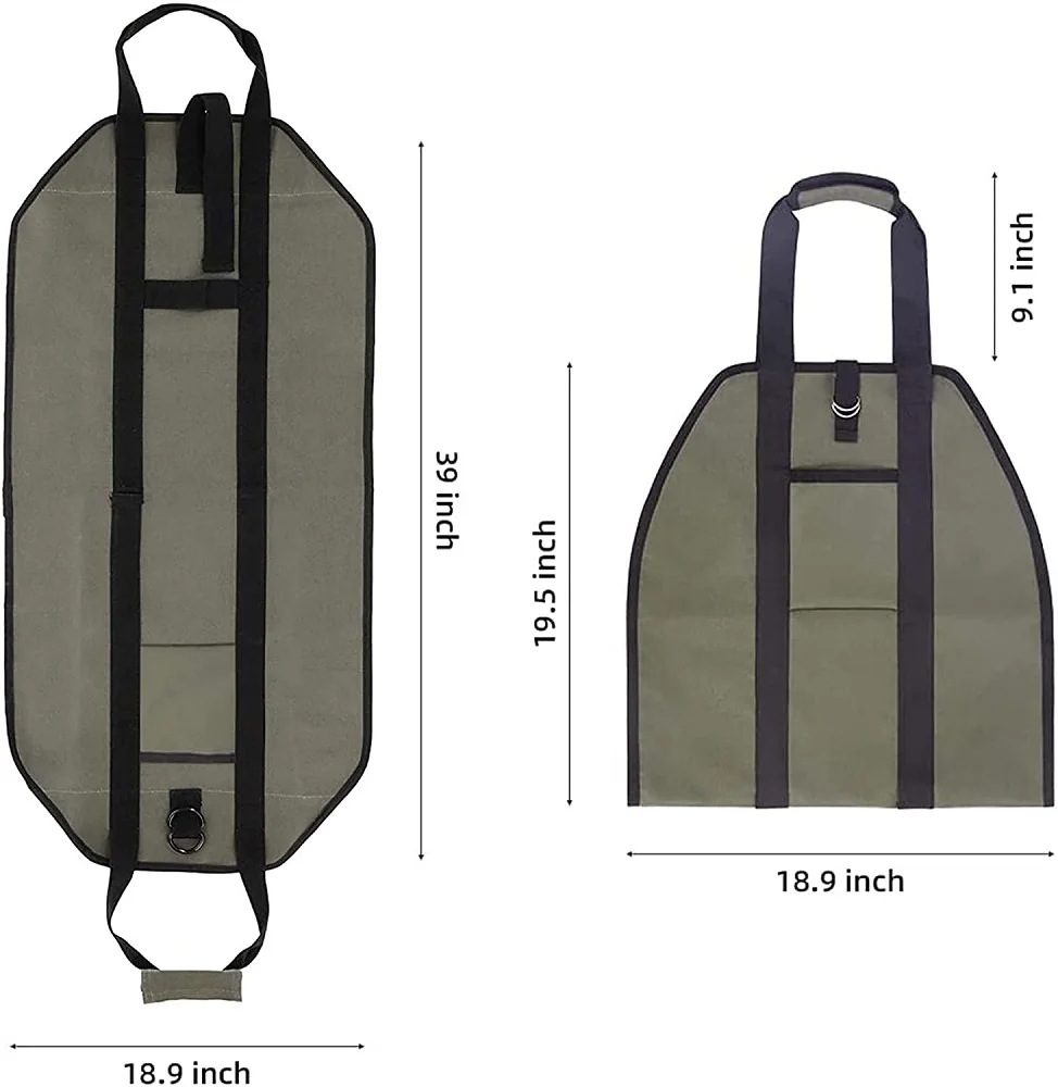 Large Log Capacity Waxed Canvas Firewood Tote Bag Heavy Duty Waterproof Firewood Carrier