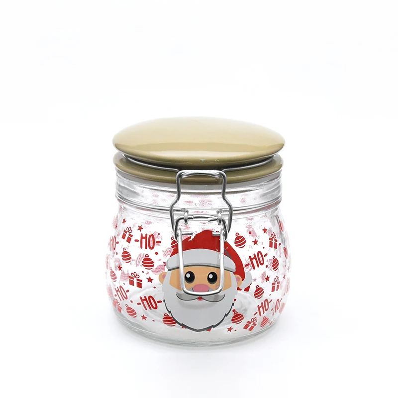 500ml 1000ml Christmas Series Glass Storage Jar Clip Top with Flip