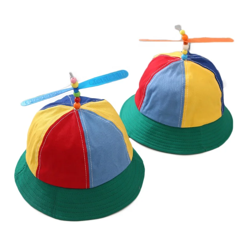 New style fashion multi-color soft cotton Kids bucket hat with propeller children fisherman hat