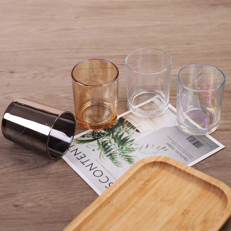 7 унций 10 унций домашний Декор современный уникальный пустой роскошный цветной стеклянный подсвечник на заказ с деревянной металлической крышкой