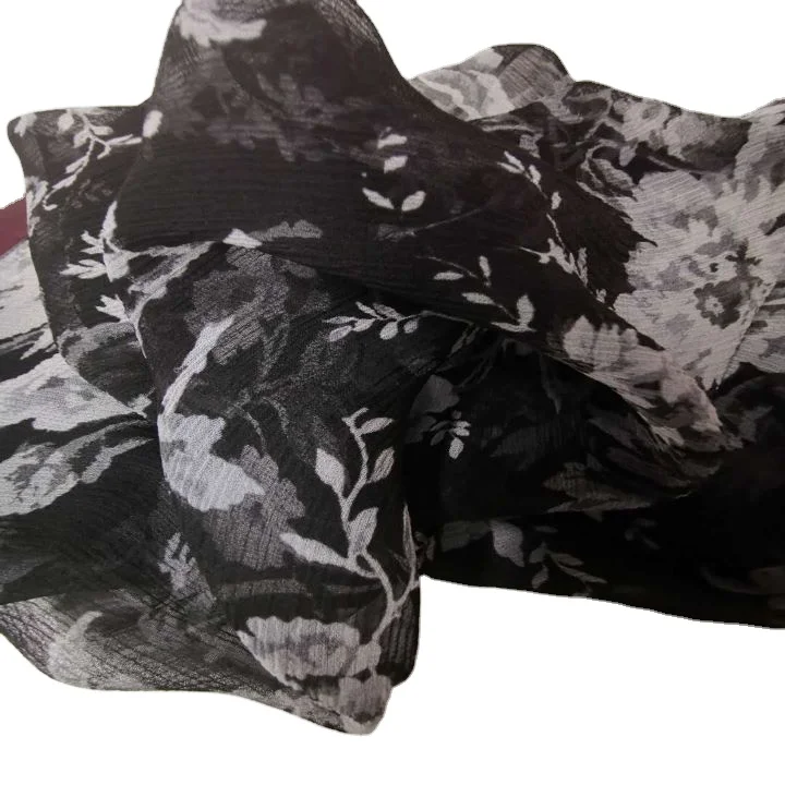Pure silk organza Crinkle Printed Floral Crinkle Silk wedding Organza Fabric