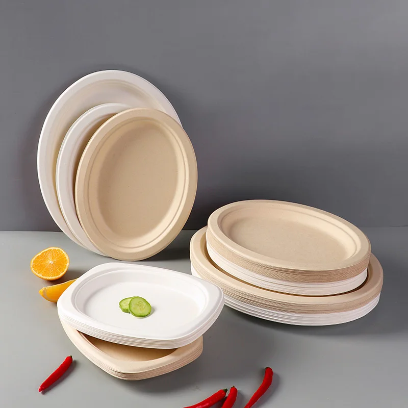 Customized  Fast Food Tray Pulp Tableware 100% Compostable Biodegradable Disposable  Sugarcane Paper plates