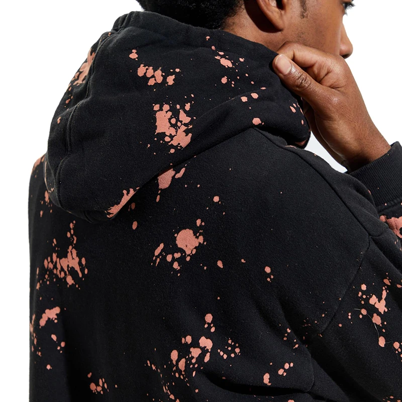 Multi-colored Paint Splatter Distressed Hoodie with Metal Chain Drawstring