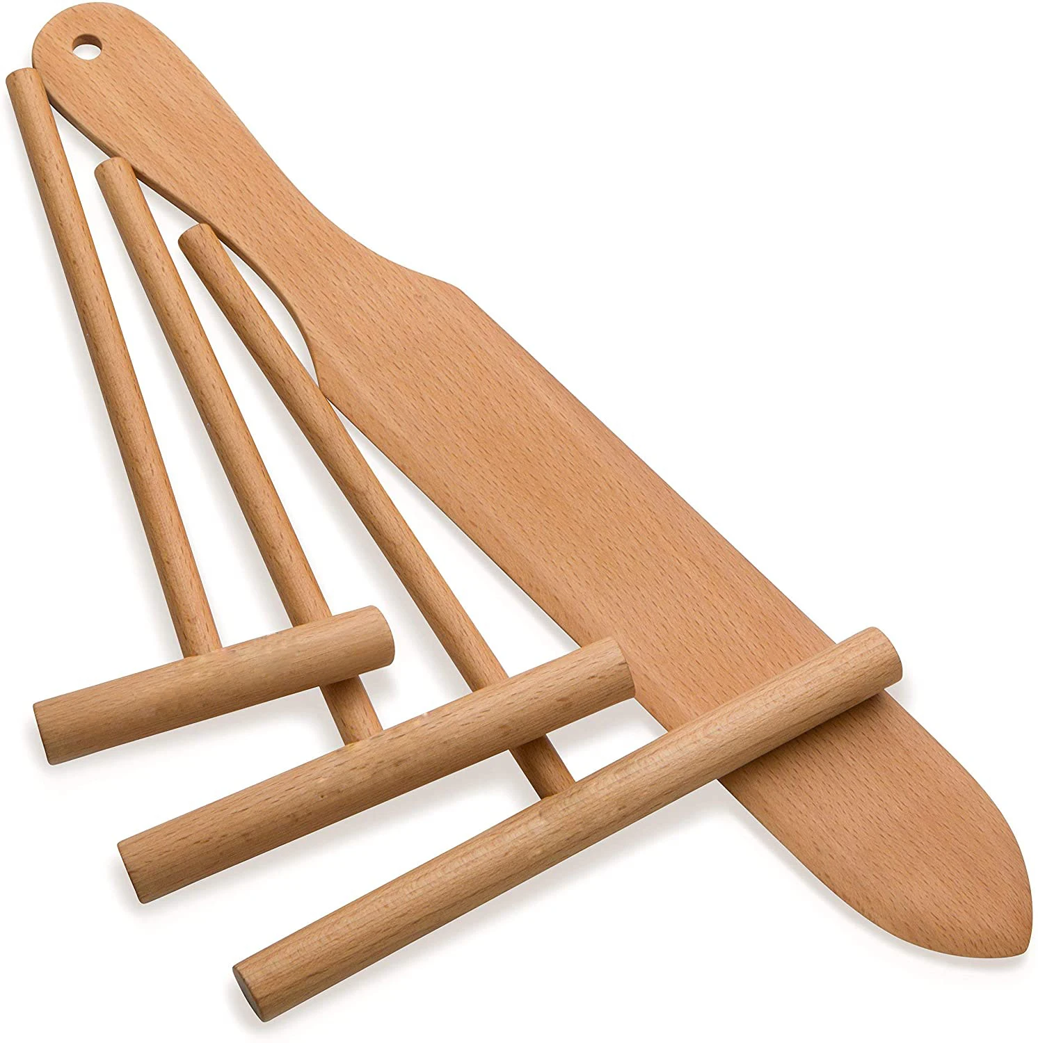 Natural Crepe Maker Accessories Beech Wood 4 Piece T-Shape Crepe Spreader and Spatula Set
