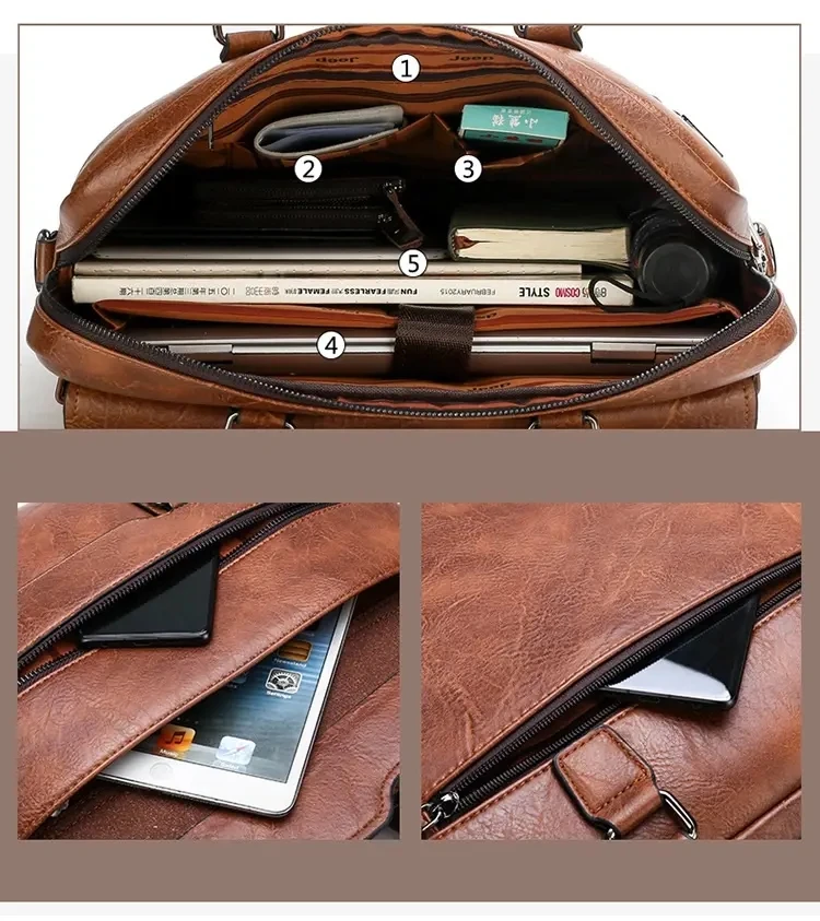 Briefcase Business Laptop Bag Inserted Suitcase Handbag Men Soft Sided PU Leather Briefcase