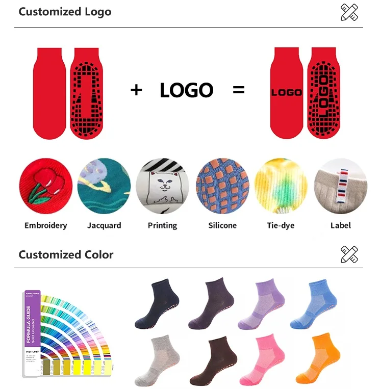 Custom Trampoline Grip Socks Adults Non Slip Trampoline Jump Grip Socks With Design Your Own Logo