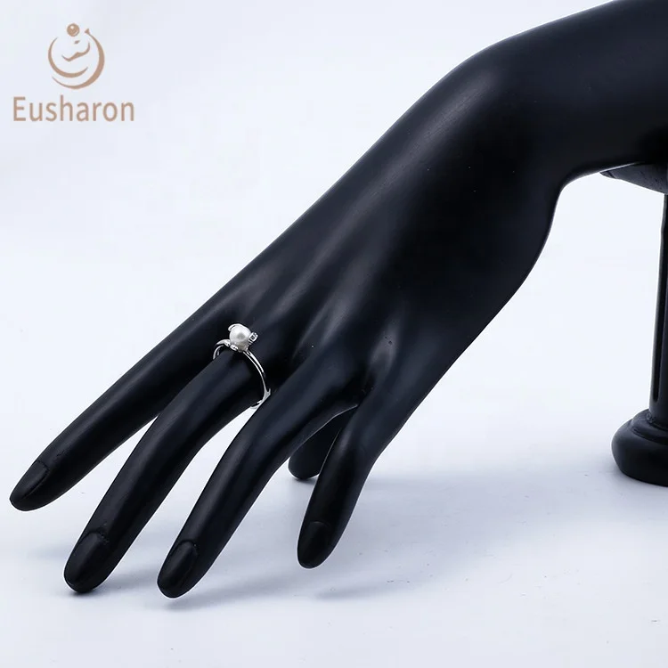 Retro Shinning Long Ear Rabbit Sterling Silver Freshwater Pearl Jewelry Wedding Ring Set Couple