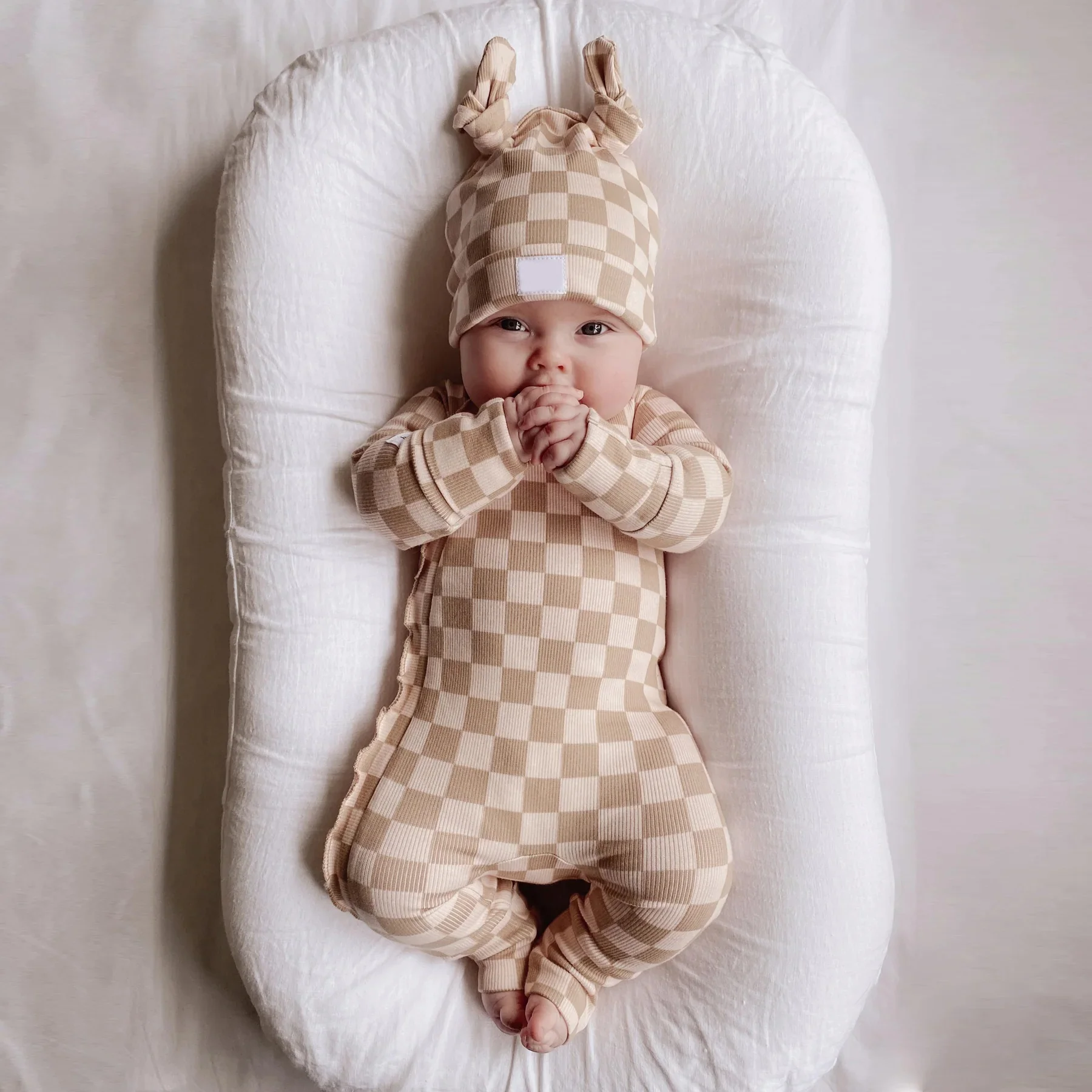 Winter Autumn Checkered Custom Onesie Bamboo Ribbed Cotton Pajamas Zip Pyjama Newborn Baby Jumpsuit Romper