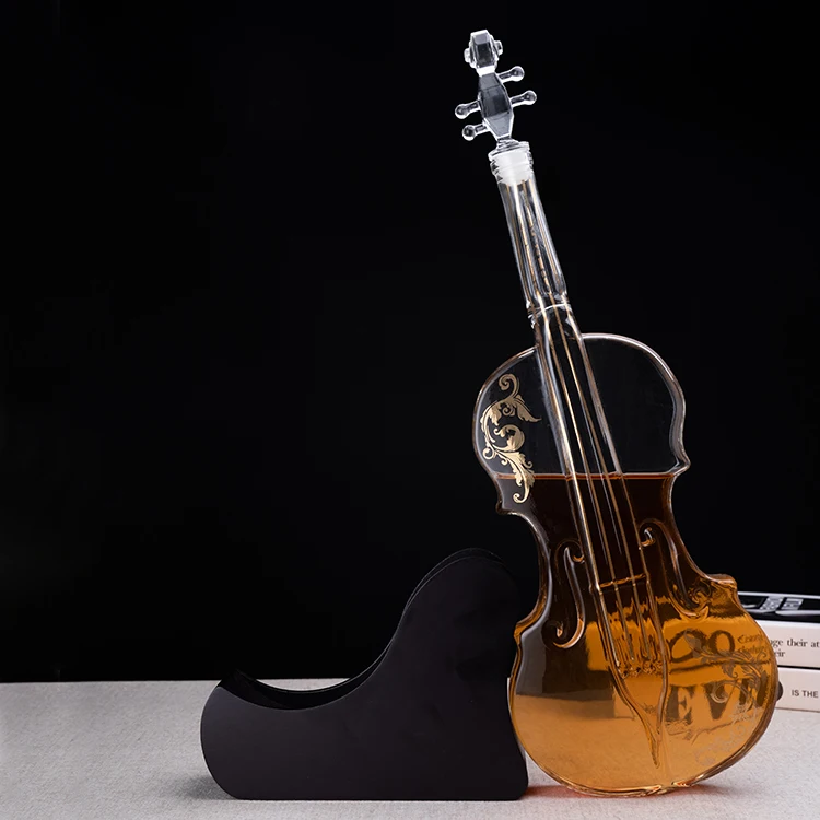 1000Ml Handmade Craft Creative Violin Whisky Decanter Set With Holder Wine Whiskey Champagne Elegant Glass Wine Dispenser